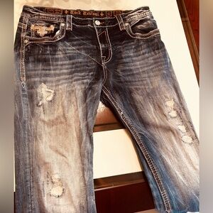Rock Revival Blue Straight Leg Jeans with Distressed Details
